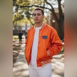 VTG Florida Gators UF Satin Bomber Jacket MEDIUM Orange Bridgeport USA